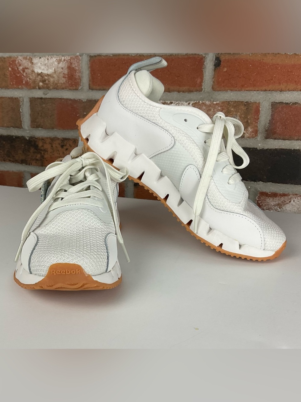 Reebok White & Gum Trail-Inspired Lace-Up Sneakers